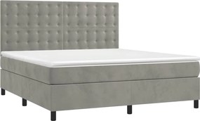 vidaXL Κρεβάτι Boxspring με Στρώμα &amp; LED Αν.Γκρι 160x200 εκ. Βελούδινο