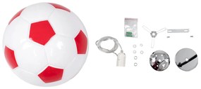 GloboStar® FOOTBALL 00646 Μοντέρνο Κρεμαστό Παιδικό Φωτιστικό Οροφής Μονόφωτο 1 x E27 Κόκκινο Λευκό Γυάλινο Φ25 x Υ25cm