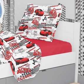 Μαξιλαροθήκη Παιδική Εμπριμέ Speed Racer 290 Rotary Print White-Red DimCol 50Χ70 50x70cm Cotton-Polyester