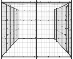 Κλουβί Σκύλου Εξωτερικού Χώρου με Στέγαστρο 12,1 μ² από Ατσάλι - Μαύρο