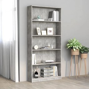 vidaXL Βιβλιοθήκη 5 Ράφια Γκρι Σκυροδέματος 80x24x175 εκ. Επεξ. Ξύλο
