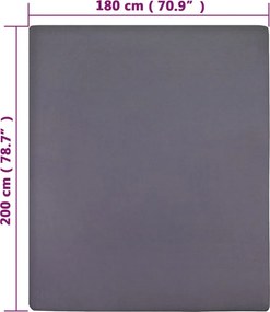vidaXL Σεντόνια Με Λάστιχο 2 τεμ. Ανθρακί 180x200 εκ. Βαμβακερό Ζέρσεϊ