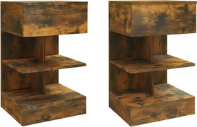 vidaXL Κομοδίνα 2 Τεμ. Καπνιστή Δρυς 40x35x65 εκ. από Επεξεργ. Ξύλο