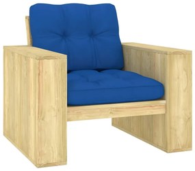 Καρέκλα Κήπου από Εμποτισμένο Ξύλο Πεύκου &amp; Μπλε Ρουά Μαξιλάρια - Μπλε
