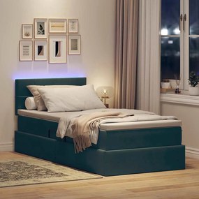 vidaXL LED Κρεβάτι αποθήκευσης με στρώμα Σκούρο Πράσινο 100 x 200 cm