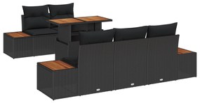 vidaXL Σετ 6 τεμαχίων Εξωτερικής Διατροφής  με Μαξιλάρια Μαύρο Συνθετικό Ρατάν Ακακίας