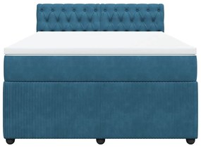 vidaXL Κρεβάτι Boxspring με Στρώμα Μπλε 160x200 εκ. Βελούδινο