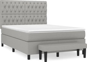 vidaXL Κρεβάτι Boxspring με Στρώμα Ανοιχτό Γκρι 140x190 εκ. Υφασμάτινο