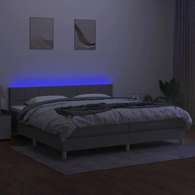 Κρεβάτι Boxspring με Στρώμα &amp; LED Αν.Γκρι 200x200εκ. Υφασμάτινο - Γκρι