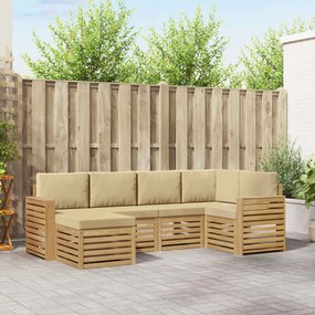 vidaXL Σειρά Καναπέ Εξωτερικού 6 pcs Λευκό και Μπεζ Πολυεστέρας