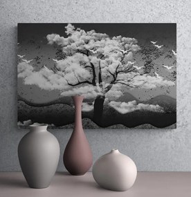 Εικόνα ασπρόμαυρο δέντρο πλημμυρισμένο από σύννεφα - 120x80