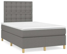 vidaXL Κρεβάτι Boxspring με Στρώμα & LED Σκ.Γκρι 120x190εκ. Υφασμάτινο