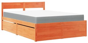 vidaXL Κρεβάτι με Συρτάρια+Στρώμα Καφέ 120x190 εκ. Μασίφ Ξύλο Πεύκου