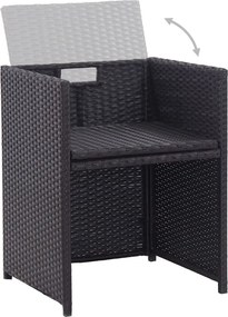 vidaXL Σετ Τραπεζαρίας Εξ. Χώρου 15 τεμ. Μαύρο Συνθ. Ρατάν + Μαξιλάρια