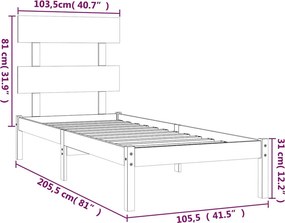 vidaXL Πλαίσιο Κρεβατιού Λευκό 100 x 200 εκ. από Μασίφ Ξύλο Πεύκου