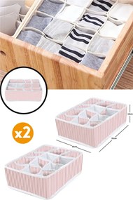 Σετ 2 τεμαχίων οργανωτής συρταριού με 12 θήκες Ροζ
