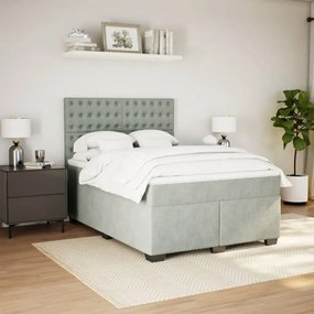 vidaXL Κρεβάτι Boxspring με Στρώμα Ανοιχτό Γκρι 140x190 εκ. Βελούδινο