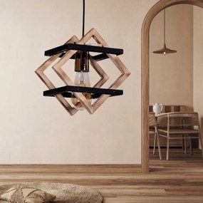 Φωτιστικό οροφής Legno Megapap E27 ξύλινο μονόφωτο χρώμα φυσικό - μαύρο 25x18x70εκ.