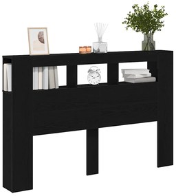 vidaXL LED κεφαλάρι με ράφι Μαύρη δρυς 160 x 18.5 x 103.5 εκ
