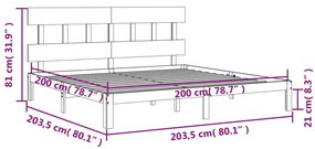 Πλαίσιο Κρεβατιού με Κεφαλάρι Μελί 200x200 εκ. από Μασίφ Ξύλο - Καφέ