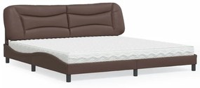 Κρεβάτι με Στρώμα Καφέ 200x200 εκ. Συνθετικό Δέρμα - Καφέ
