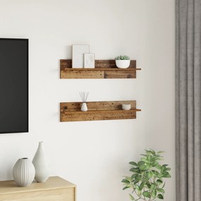 vidaXL Ράφια Τοίχου με ράφι με αποθήκευση 2 pcs Παλιό ξύλο 80 x 11.5 x 18 εκ