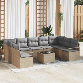 vidaXL Σετ Καναπέ με μαξιλάρι 10 pcs Μπεζ συνθετικό ρατάν