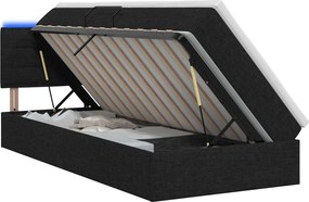 vidaXL LED Κρεβάτι αποθήκευσης με στρώμα Μαύρο 100 x 200 cm Ύφασμα