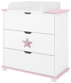 Συρταριέρα  με Αλλαξιέρα  Star White + Pink  83x48x87cm  BC20027 BabyCute