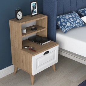 Stewehome Κομοδίνο ξύλινο με ράφια και συρτάρι 45x40x74.4 cm
