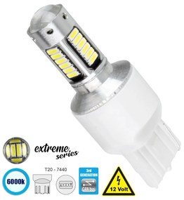 GloboStar® 81147 Λάμπα Αυτοκίνητου T20 - 7440 - W21W 3rd Generation Can-Bus Extreme Series LED 30 SMD 4014 6W 900lm 360° DC 12V IP20 Ψυχρό Λευκό 6000K