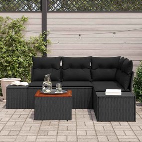 vidaXL Σετ Καναπέ Κήπου με μαξιλάρι 5 pcs Μαύρο Πολυ ράταν