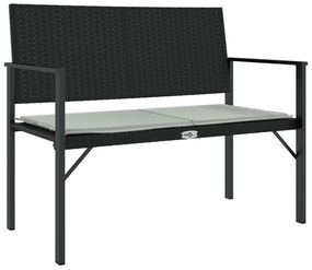 vidaXL Παγκάκι Κήπου Διθέσιο Μαύρο από Συνθετικό Ρατάν με Μαξιλάρι