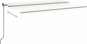 vidaXL Χειροκίνητη τέντα με ηλιακό LED 5 x 3 m Κρεμ 100% Πολυεστέρας