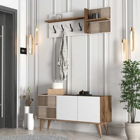 Stewehome Έπιπλο Εισόδου Λευκό με Κρεμάστρες &amp;amp; Ντουλάπι 120x35x60 cm