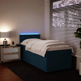 vidaXL Κρεβάτι Boxspring με Στρώμα Μπλε 90x190 εκ. Βελούδινο