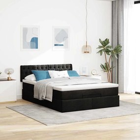 vidaXL Οθωμανικό κρεβάτι με στρώμα &amp; LEDs Μαύρο 140x200 cm Ύφασμα