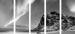 Εικόνα 5 τμημάτων σέλας στη Νορβηγία σε ασπρόμαυρο - 100x50