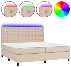 vidaXL Κρεβάτι Boxspring Στρώμα&amp;LED Καπουτσίνο 200x200 εκ. Συνθ. Δέρμα