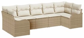 vidaXL Σετ Καναπέ Κήπου με μαξιλάρι 7 pcs Μπεζ και λευκό Πολυ ράταν