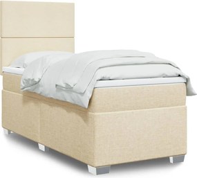 vidaXL Κρεβάτι Boxspring με Στρώμα Κρεμ 90x200 εκ.Υφασμάτινο