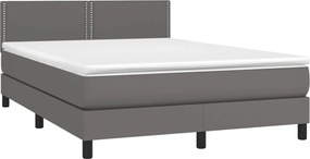 vidaXL Κρεβάτι Boxspring με Στρώμα Γκρι 140x190εκ. από Συνθετικό Δέρμα
