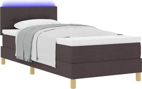 vidaXL LED Κρεβάτι με βάθρο Σκούρο Καφέ 100 x 200 cm ύφασμα
