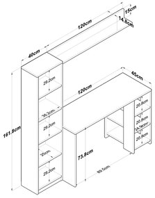 Γραφείο με βιβλιοθήκη Goldie pakoworld ανθρακί-φυσικό 160x45x161.8εκ