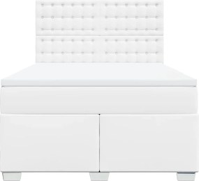 vidaXL Κρεβάτι Boxspring με Στρώμα Λευκό 140x200εκ.από Συνθετικό Δέρμα