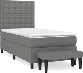 vidaXL Κρεβάτι Boxspring με Στρώμα Σκούρο Γκρι 100x200 εκ. Υφασμάτινο