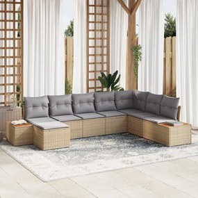 vidaXL Σετ Καναπέ Κήπου 9 pcs Μπέζ και Ανοιχτό Γκρι Πολυρατάν