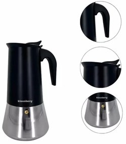 Κουβανέζικη καφετιέρα Klausberg KB 7847, 12 φλιτζάνια, 600 ml, Ανοξείδωτο, Επαγωγική, Μαύρο/Inox