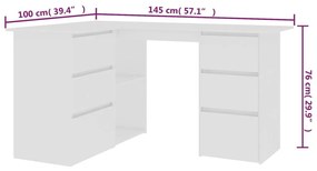 Γραφείο Γωνιακό Λευκό 145 x 100 x 76 εκ. από Επεξ. Ξύλο - Λευκό