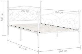 vidaXL Πλαίσιο Κρεβατιού με Τελάρο Λευκό 100 x 200 εκ. Μεταλλικό